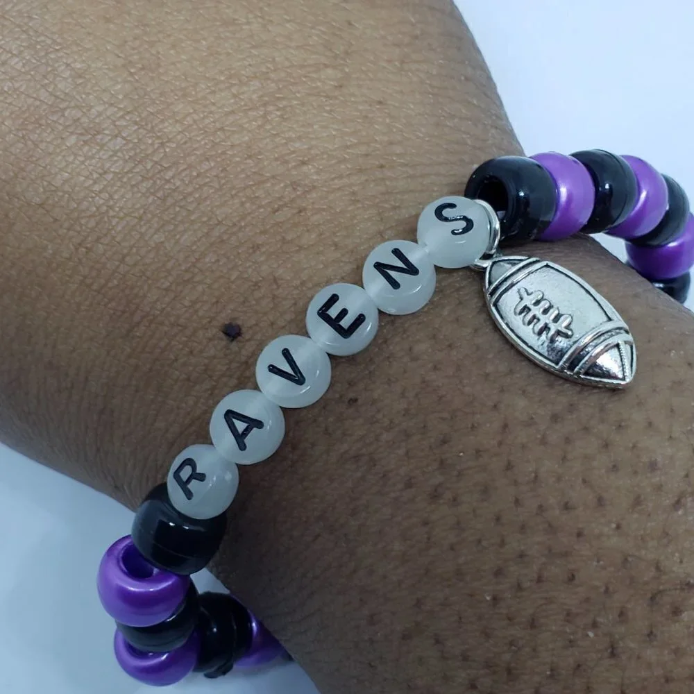 COPY - Baltimore Ravens glow in dark Beaded Charm Bracelet